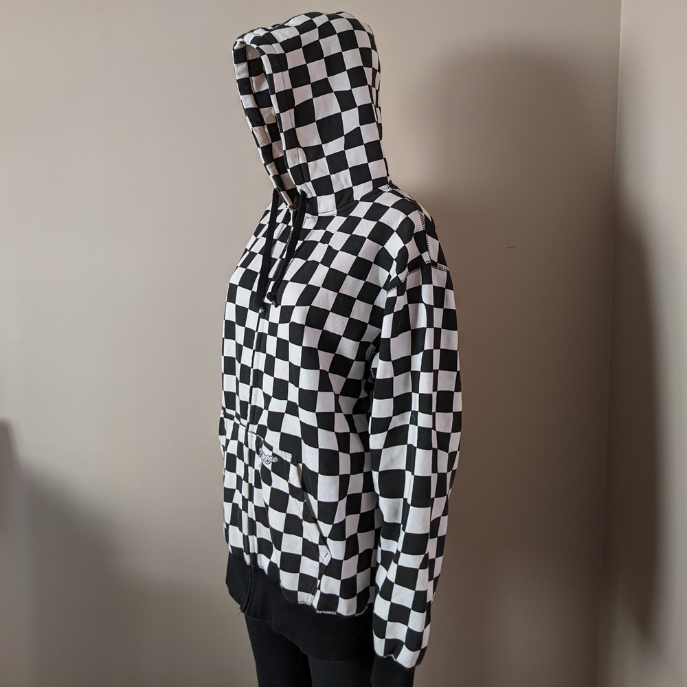 Ripzone Skateboard Checkered Black White Hoodie, Men's Large
